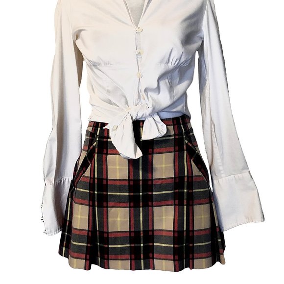 Designer - Vera Wang Princess NWOT sz9 Blue Tan Red Plad Pleated Mini Skirt - Picture 1 of 8